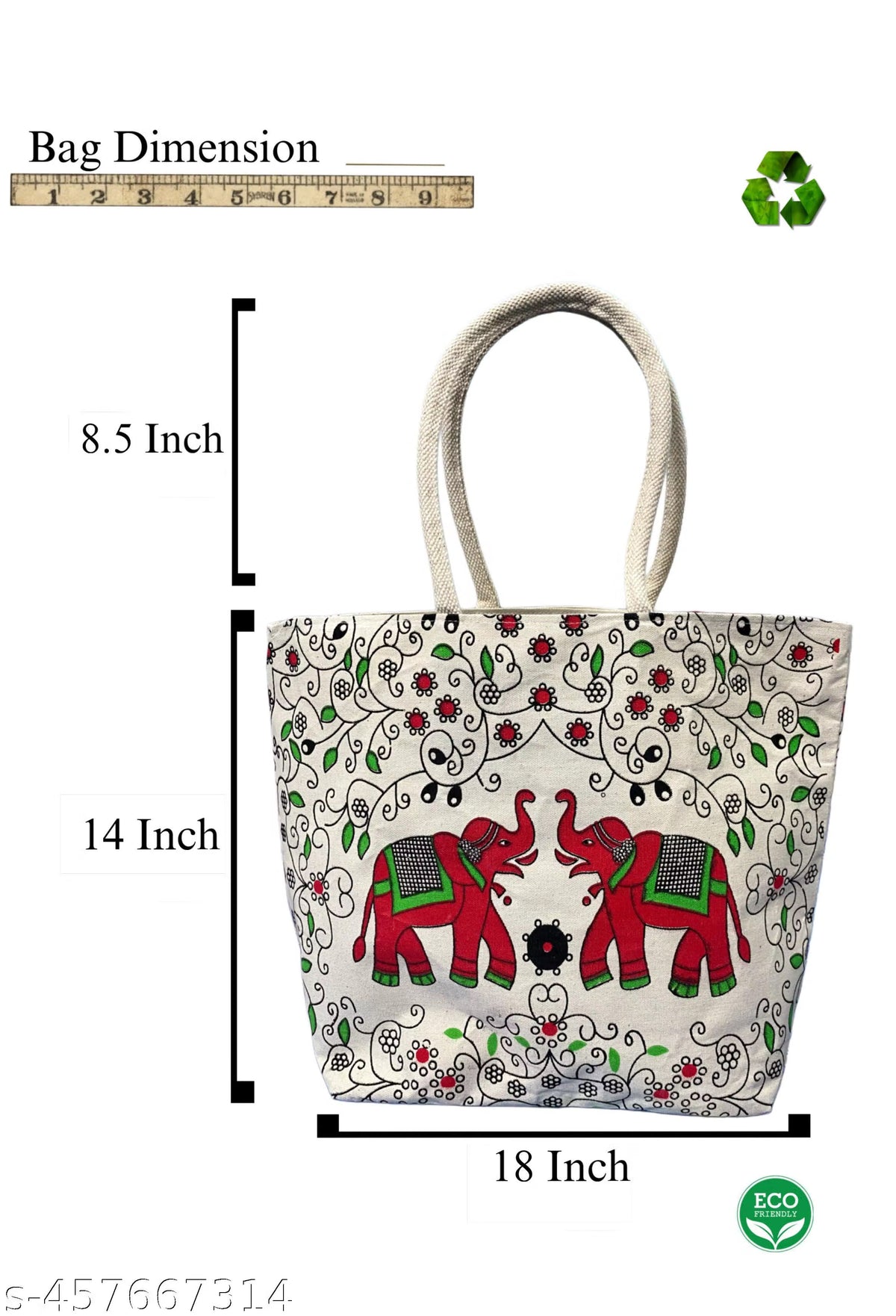 Canvas Bag with Bold Red Elephant Print