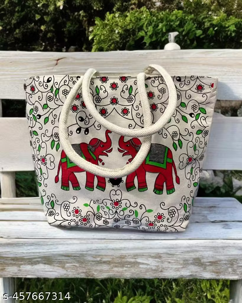 Canvas Bag with Bold Red Elephant Print