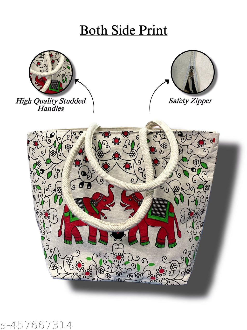 Canvas Bag with Bold Red Elephant Print