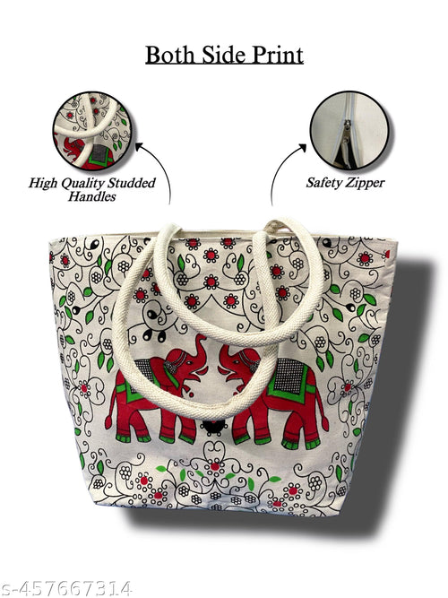Canvas Bag with Bold Red Elephant Print